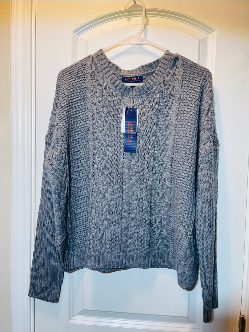 Joseph Light Gray Cable-Knit Crewneck Sweater